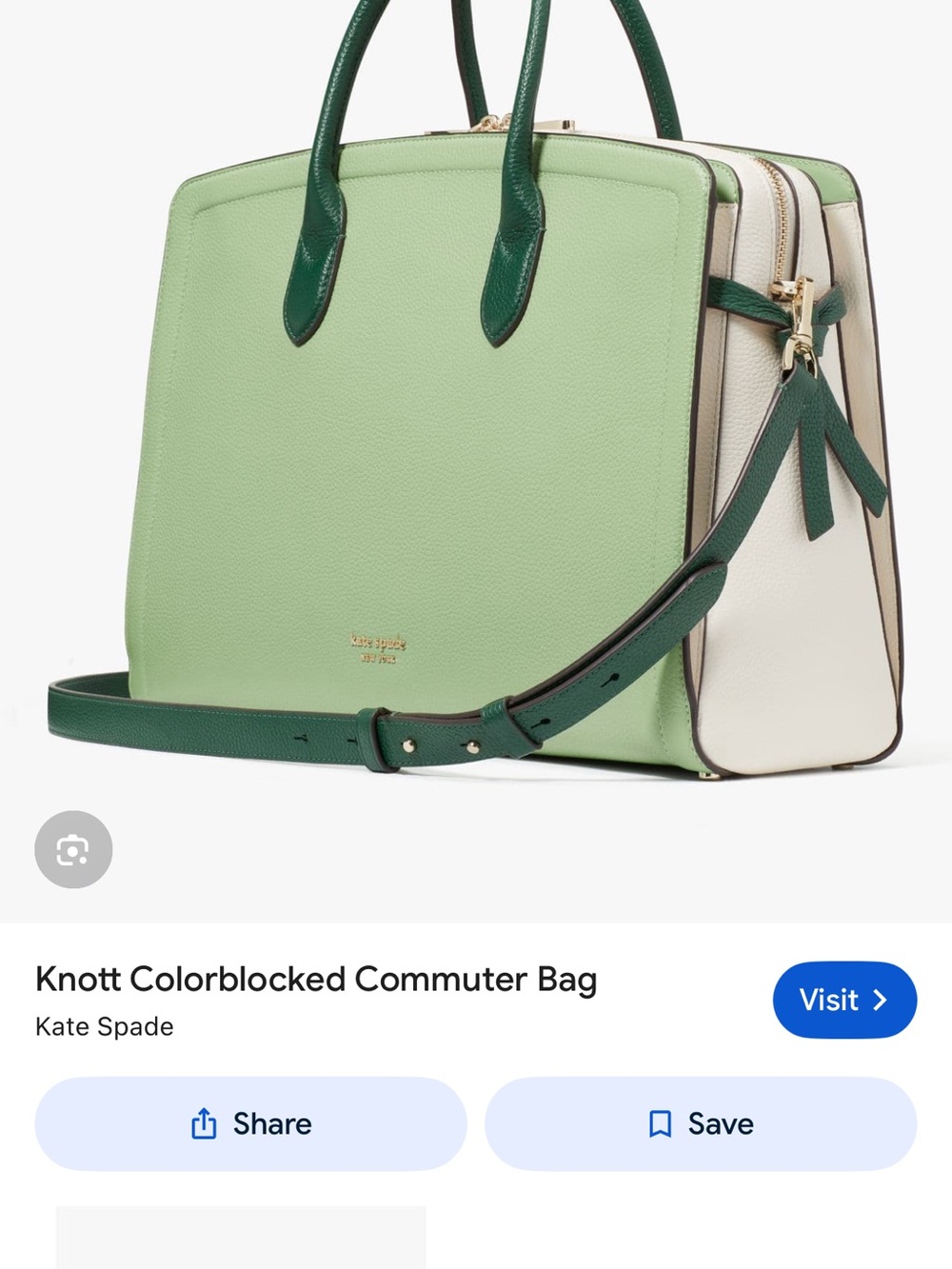 kate spade Colorblocked Satchel in Mint, Dark Green & Cream